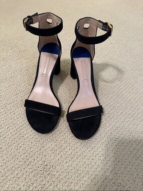 Stuart Weitzman Classic Black Ankle-Strap Block Heel Sandals